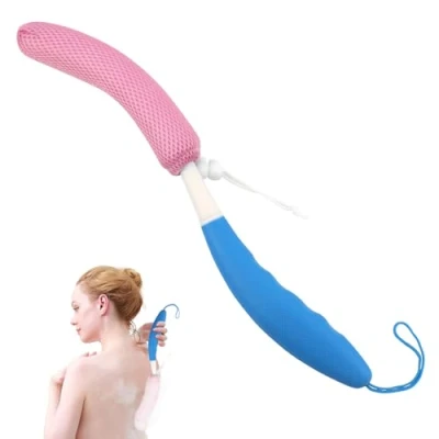 Image of KkaFFe Back Scrubber for Shower，Mesh Sponge Shower Brush with Long Handle Use in Shower,Bath Exfoliating Body Scrubber(Blue Pink)