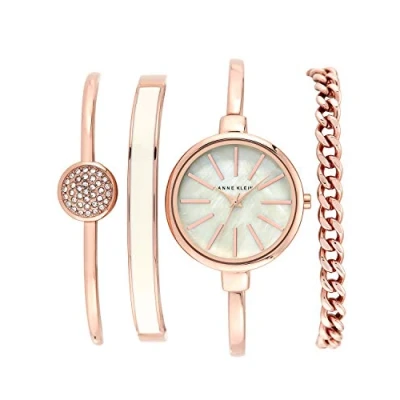 Image of Anne Klein Women&#039;s The Box Set Quartz Watch with Mother of Pearl Dial Analogue Display and Rose Gold Stainless Steel Bracelet AK/N1470RGST