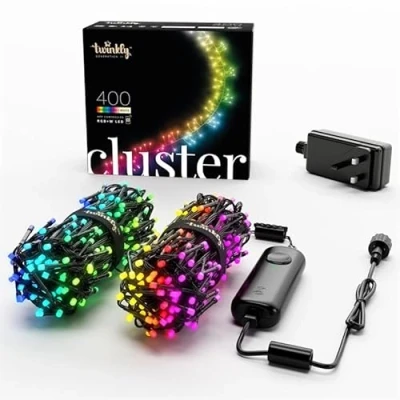 Image of Twinkly Cluster 400 LED RGB+ White, Dense Light String, in and Outdoor Smart Multicolor Lights, Compatible with Alexa, Google Home, Gaming, IP44, App Control, Black Wire, 6m