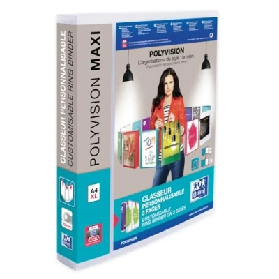 Image of Oxford A4 4 D Ring Binder, 25mm capacity, 40mm spine, Presentation Folder with Customisable Cover, Portrait, Clear (Single)