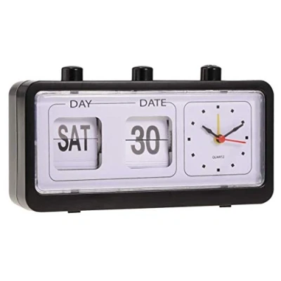 Image of Inzopo Flip Alarm Clock Desk Top Beside With Calendar Display Black, 20x5x10.8cm Black