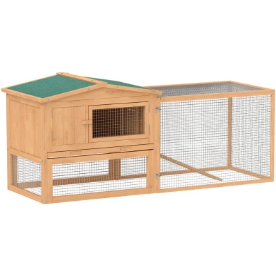 Image of PawHut Rabbit Hutch Cage Wooden Bunny House 2 Tier Asphalt Floor Chicken Run Outdoor