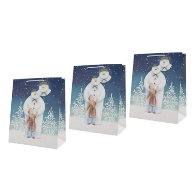 Image of Hallmark Large Gift Bag, Pack of 3, The Snowman, Christmas, Nostalgic Bags, Festive Design, Blue, White