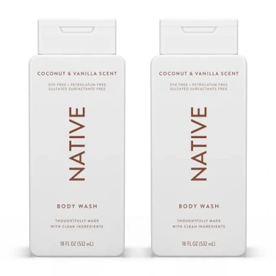 Image of Native Shower Gel &amp; Body Wash for Women Men Free of Sulphates Dyes Coconut Vanilla Scent Soap Gently Cleanses with Plant Based ingredients (2 Pack, 532ml Each)