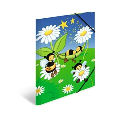 Image of HERMA Portfolio Folder A3 Bees, Corner Made of Cardboard with Nursery Motif, Elastic Band, Inner Flaps and Print for Boys, Girls Children