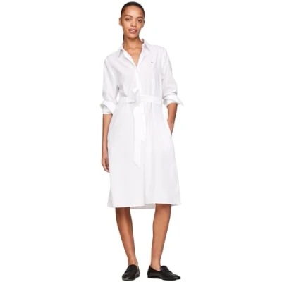 Image of Tommy Hilfiger Women Essential Shirt Dress Knee Length, White (Th Optic White), 42