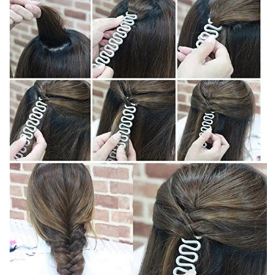 Image of JIAHAO 3pcs White Magic Hair Braiding Maker Lady French Tool Braider Roller Hook Clip Stick Twist Styling