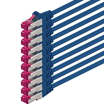 Image of 1aTTack.de 1m CAT6a Network cable blue 10 pieces CAT 6a S FTP double shielded PIMF 500MHz