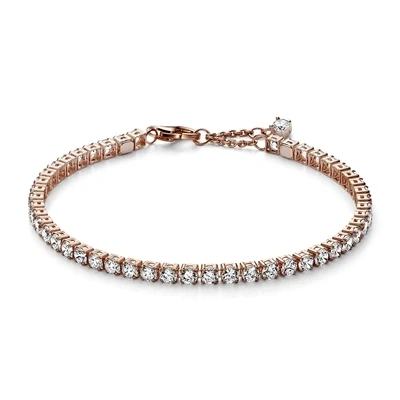 Image of Pandora Timeless 14k Rose gold plated Sparkling Tennis bracelet with clear cubic zirconia, 20