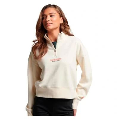 Image of Superdry Women&#039;s Sportswear Logo Boxy Half Zip Sweatshirt, Rice White, UK 8