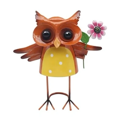 Image of L &amp; P Home Gifts Ornaments, Metal, Owl with Flower, One Size