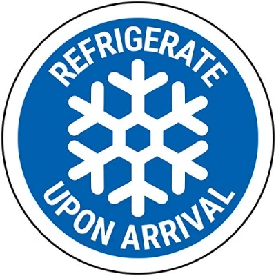 Image of V Safety 83091D1QP RL Refrigerate Upon Arrival Blue Sticker 50mm Diameter (Roll of 250)