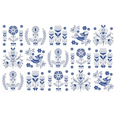 Image of Ulticool Sticker Waterproof Tiles Delft Blue Flower Vase 15 x cm Pack of Self Adhesive Tile Stickers Made Film Upstand for Wall Bathroom Kitchen