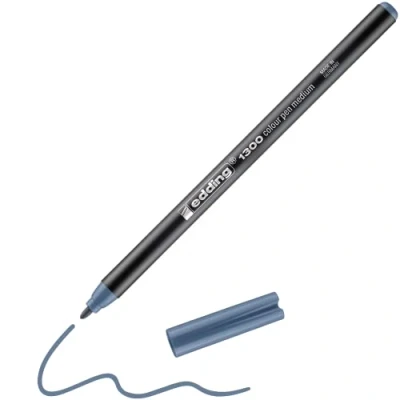 Image of edding 1300 colour pen medium blue grey 1 round nib 2 mm felt for drawing and writing school, mandalas, bullet journals