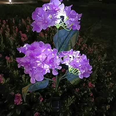 Image of BomKra Solar Garden Lights Outdoor Waterproof,Hydrangea Lights,Solar Ornaments LED Realistic Flower Decorative,Garden Stake for Pathway Yard Patio (Purple)