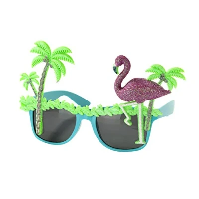 Image of Talking Tables FST6 SUNNIES PALMT Novelty Fiesta, Plastic, Tropical Palm Tree and Flamingo Sunglasses