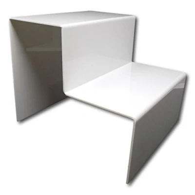 Image of EPOSGEAR Two Step Tier Clear or Coloured Acrylic Plastic Retail Riser Counter Display Stands Perfect for Shops, Stalls, Ornaments, Models etc (White, Extra Large)