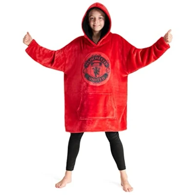 Image of Manchester United FC Fleece Hoodie Blanket for Boys Teenagers One Size Kids Oversized Man Gifts (Red)