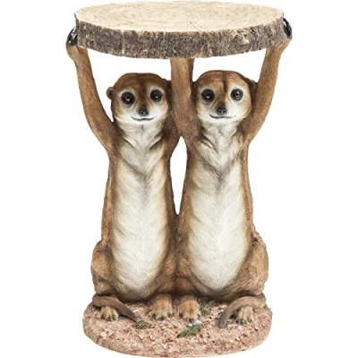 Image of Kare Design Side Table Animal Meerkat Sisters, Brown, Living Room, Round Bedside Table, Max. Load 20Kg, Room Decor, Home Gift Idea, 52x35x33Cm (H/W/D)