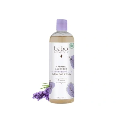 Image of Babo Botanicals Natural Lavender Meadowsweet 3 in 1 Baby Bubble Bath Shampoo Wash Sulfate Free, 15 Ounce