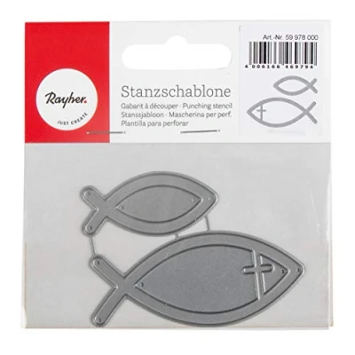 Image of Rayher 59978000 Set of Two Metal Cutting Dies, Craft Die for Card Making and Scrapbooking, Fish Design Large 7 x 3 cm Small 4.5 2