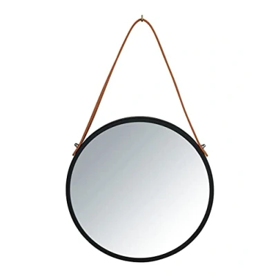 Image of WENKO Wall Mirror Borrone Round 30 cm Decorative with Strap Iron x Black