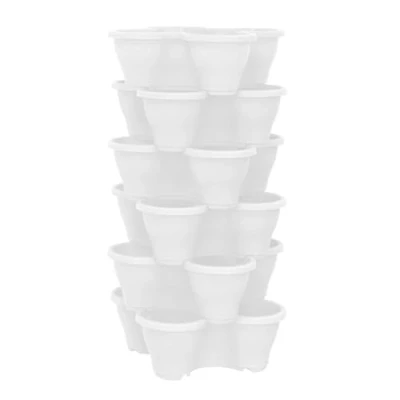 Image of simpa 6PC Quad Pot Stackable Indoor &amp; Outdoor Planters White