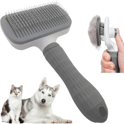 Image of Self Cleaning Slicker Brush for Dogs,Cats, Rabits,Puppies etc, Laadi Cat Dog Brushes Grooming,Dog Shedding,Cat Long haired Cats Dogs. (Grey)