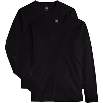Image of Hanes Men&#039;s Long Sleeve Nano Cotton Premium T Shirt (Pack of 2), Black, Medium