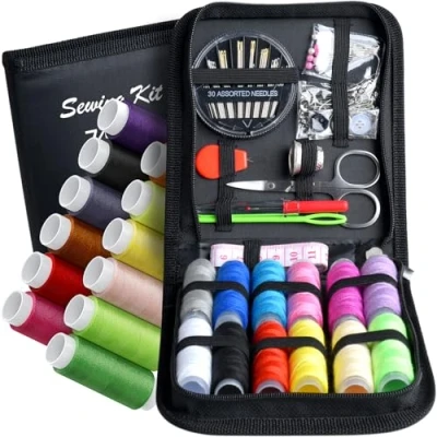 Image of Sewing Kit, Zipper Portable Mini Kits for Adults, Kids, Traveler, Beginner, Emergency, Family Repair, Supplies with 12 Color Thread, Scissors, Needles, Tape Measure and Other Accessories