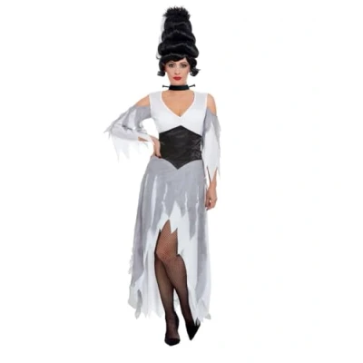 Image of Smiffys Gothic Bride Costume, White with Dress, Corset &amp; Choker, Halloween Adult Fancy Dress Up Costumes
