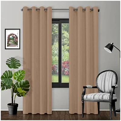 Image of Eyelet Top Blackout Curtains Large Door Thermal Insulated Panels For Bedroom/Living Room, Latte, 66X90 Inch