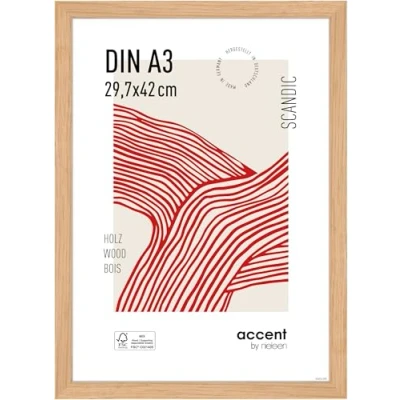 Image of accent by nielsen Scandic Photo Frame, A3, 29.7x42cm Solid Oak Wooden Picture Frame with Protective Float Glass