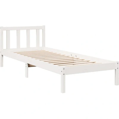 Image of vidaXL Extra Long Bed Frame White Solid Pine Wood 90x220 cm Single with Sturdy Legs and Slats for Optimal Support Ideal Bedroom