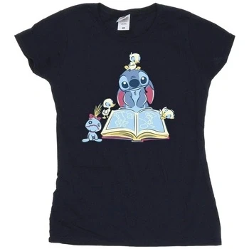 Image of Disney Women&#039;s Lilo &amp; Stitch Reading A Book T Shirt Navy Blue Large