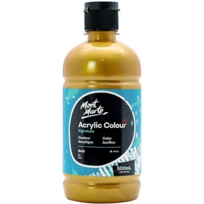 Image of MONT MARTE Signature Gold Acrylic Paint, 16.9oz (500ml), Semi Matte Finish, Suitable for Canvas, Wood, Fabric, Leather, Cardboard, Paper, MDF and Crafts