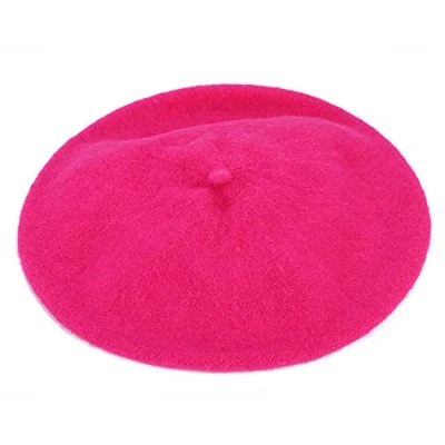 Image of Kids Wool Blend French Beret Hat Girls Boys Artist Classic Fashion Solid Warm Winter Autumn Beanie Cap Rose red