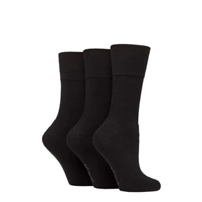 Image of Women&#039;s 3 Pair SOCKSHOP Gentle Grip Cotton Cushioned Foot Sports Socks Black 4 8