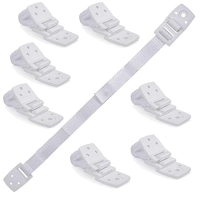 Image of Bebe Earth Furniture Straps Anti Tip Strap for Baby Proofing &amp; Child Safety 8 Pack of Adjustable TV Wall Fixings to Anchor Shelves Cabinets White
