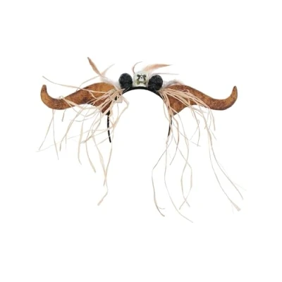 Image of Smiffys Voodoo Horn Headband with Feathers, Halloween Fancy Dress Accessory, Woman Up Hats