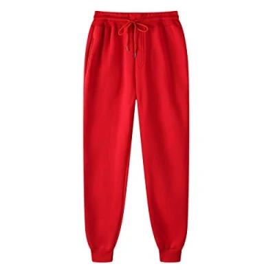 Image of Ladies Jogging Bottoms Womens Joggers Pants UK Elastic Waisted Sweatpant with Pockets Casual Active Workout Running Sports Trousers Drawstring Tracksuit Red M
