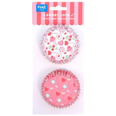 Image of PME Valentines Foil Lined Cupcake Cases Sweet Love, Set of 60