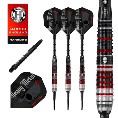 Image of Harrows Ryan Searle Heavy Metal Series 2 Player Darts Set I Professional 90% Tungsten Soft Tip ALL Weights Pro 10pc with Carbon ST Midi Shafts &amp; Signature Flights (18g)