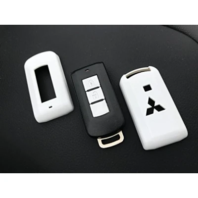 Image of HIGH GLOSS HARD PLASTIC ABS SHELL CASE COVER FOR 2/3 BUTTON SMART KEY FOB REMOTE MITSUBISHI LANCER OUTLANDER ASX L200 BARBARIAN WARRIOR SUV PICK UP TRUCK 2012 2013 2014 2015 2016 2017 (GLOSS WHITE)