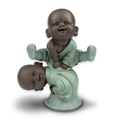 Image of Bonzes Jumping Sheep Figurine Zen&#039;Light and Feng Shui Decoration to Create a Relaxing Spiritual Atmosphere Good Luck Gift Idea Height: 12 cm Colour: Green Brown