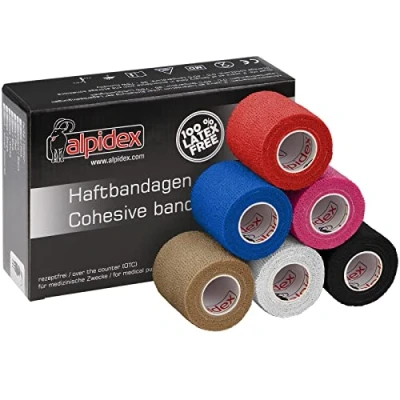 Image of ALPIDEX 6 Rolls Adhesive Bandage 5 cm x 4.5 m Cohesive Self Elastic Pet Bandages Fixation Tape Sport Vet Wrap Horses Dogs Humans, Colour:Assorted Colours