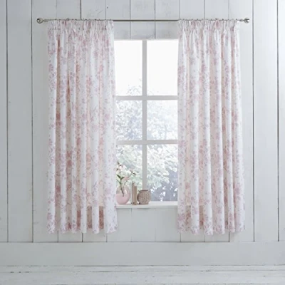 Image of Charlotte Thomas, Amelie, Lined Pencil Pleat RMCs with Tie Backs, Polyester Cotton Pink 168cm x 183cm (66&quot; 72&quot;)