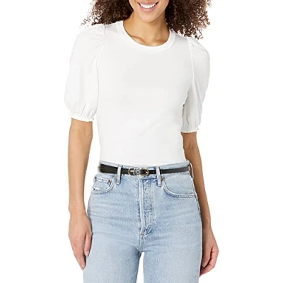 Image of Amazon Essentials Women&#039;s Classic Fit Puff Short Sleeve Crewneck T Shirt, Bright White, S