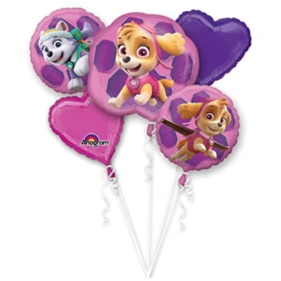 Image of Amscan Anagram 3482801 Pink Paw Patrol Foil Balloon Bouquet 5 Pieces
