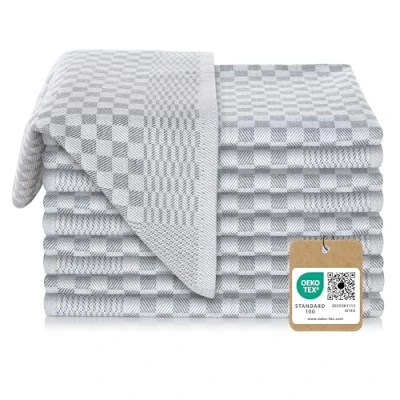 Image of Vaily Premium Tea Towels Pack of 10 Dry Made 100% Cotton Super Absorbent Oeko Tex Certified 70 x 45 cm Grey